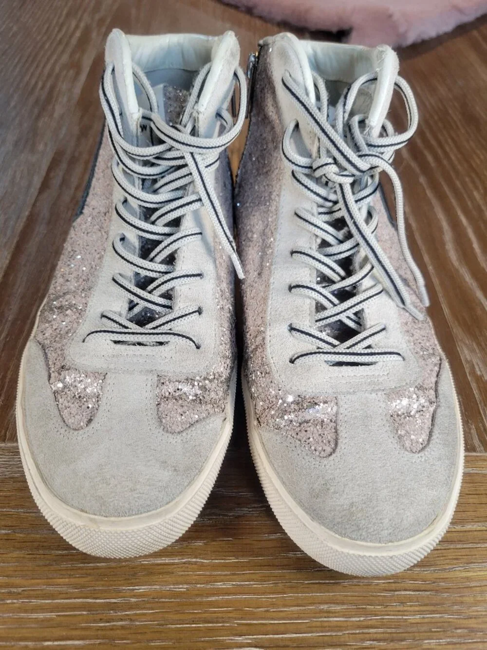 Leather Crown Glitter Suede High Top Sneakers Handmade in Italy EU 39 (~ US 8)
